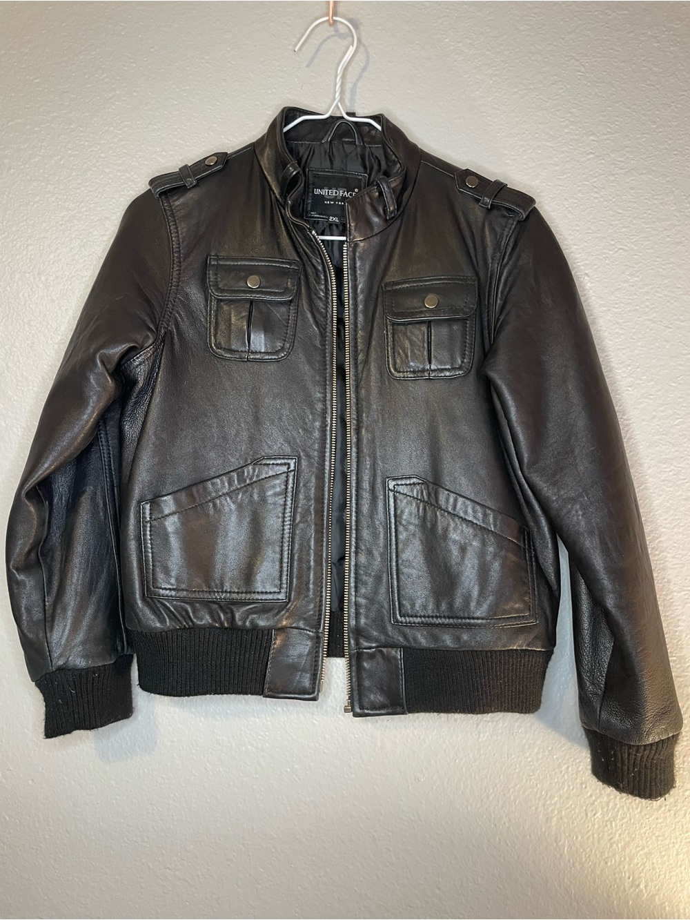 Women's Black Leather Bomber Jacket